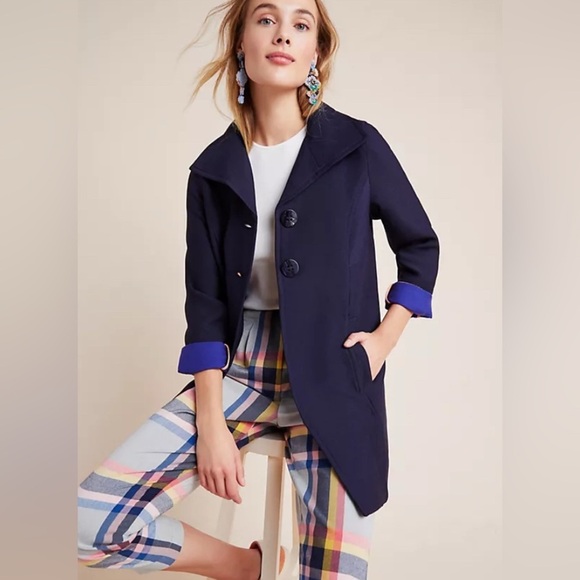 Anthropologie by Anthropologie Navy Blue Wellesley Pleated Pea Coat size S - Picture 10 of 11